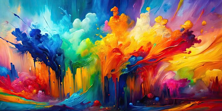 Vibrant abstract oil painting with bold brushstrokes and bright colors depicting creativity and expression