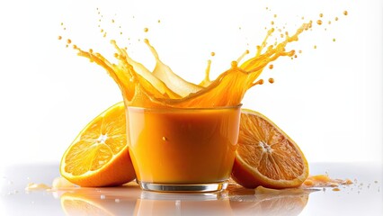 Vibrant orange juice splash on white background, citrus, refreshing, beverage, splash, liquid, freshness, fruit, drink, healthy