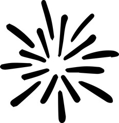 fireworks doodle line explosion radial sparkler with rays, hand drawn firecrackers simple and round decoration 
