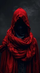  Person with red scarf, hood, and lit cigarette