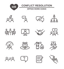 Conflict resolution, mediation icons - Modern line icon set with editable stroke.