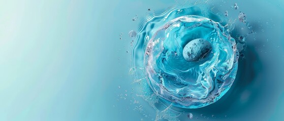  A blue object floats above a water surface, surrounded by bubbles Bubbles rise beneath it