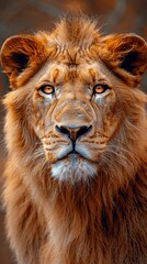 Fototapeta premium A tight shot of a lion's intense, focused gaze against a softly blurred background