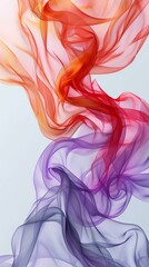  A tight shot of multicolored waves – red, purple, and blue – rising above a light blue background Behind it lies a tranquil sky