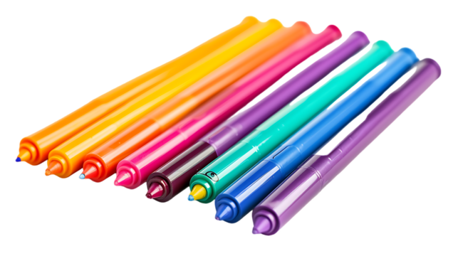 set of colored markers isolated on transparent background 