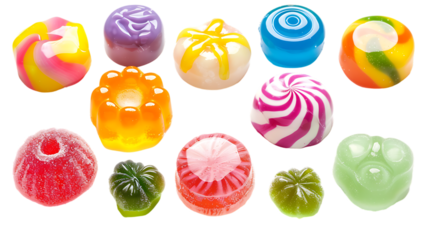 Set of colorful tasty candies isolated on transparent background 