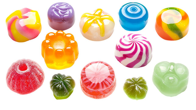 Set of colorful tasty candies isolated on transparent background 