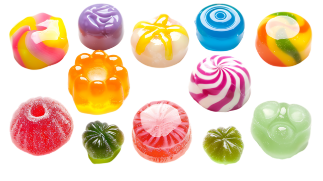 Set of colorful tasty candies isolated on transparent background 