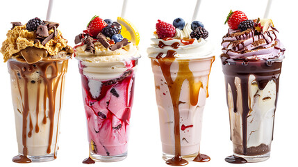 Set of delicious freak shakes isolated on transparent background 
