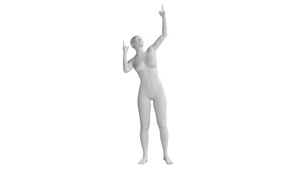 Female Mannequin Pointing Upward Isolated on Transparent Background. Front View.