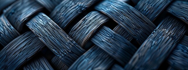  A tight shot of a blue fabric, showcasing an intricate, lengthy weaving design adorning its exterior