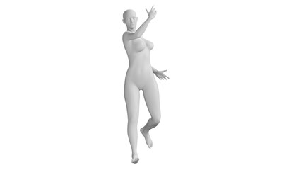 Female Mannequin in Dynamic Dancing Pose Isolated on Transparent Background. Front View.