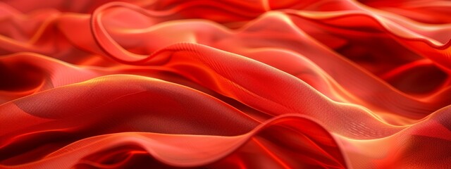 Obraz premium A tight shot of a red fabric displaying a wavy pattern along its lower edge The fabric's underside also features a similar wavy design at its base