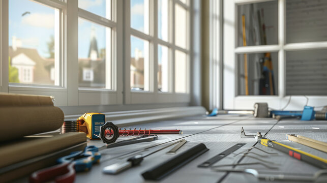 Installing energy-efficient windows, tools on the floor