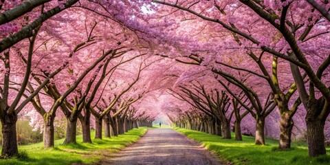 Sakura Cherry Blossom Tunnel with pink petals creating a beautiful canopy, Cherry blossom, Sakura, Tunnel, Pink, Petals