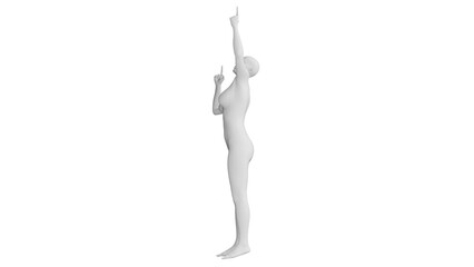 Female Mannequin Pointing Upward Isolated on Transparent Background. Side View.