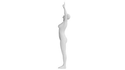 Female Mannequin Pointing Upward Isolated on Transparent Background. Side View.