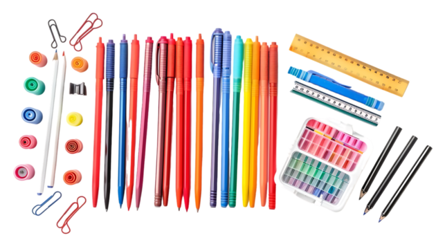 Set of school supplies isolated on transparent background - Powered by Adobe