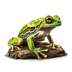 Obraz premium frog sitting on a piece of wood on a white background