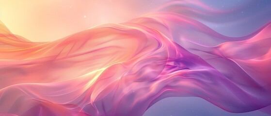 Obraz premium Pink-yellow fabric flows against blue sky; Star-filled background