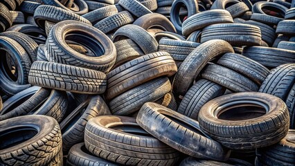 Pile of old tires on background, worn out, rubber, stack, recycling, junkyard, isolated, discarded, dump