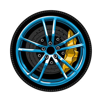 Vector Automotive Car Rim Wheel Detail in Blue Color