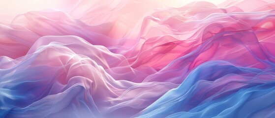 Obraz premium Pink, blue, and white waves on a pink-blue background, softly lit