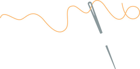 Sewing thread and needle icon, flat dressmaking tool design, doodle fashion decoration illustration, cartoon tailor accessories object, vector sewing supplies element,