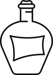 Line drawing of a hip flask with a blank label, perfect for projects related to alcohol, beverages, or vintage accessories