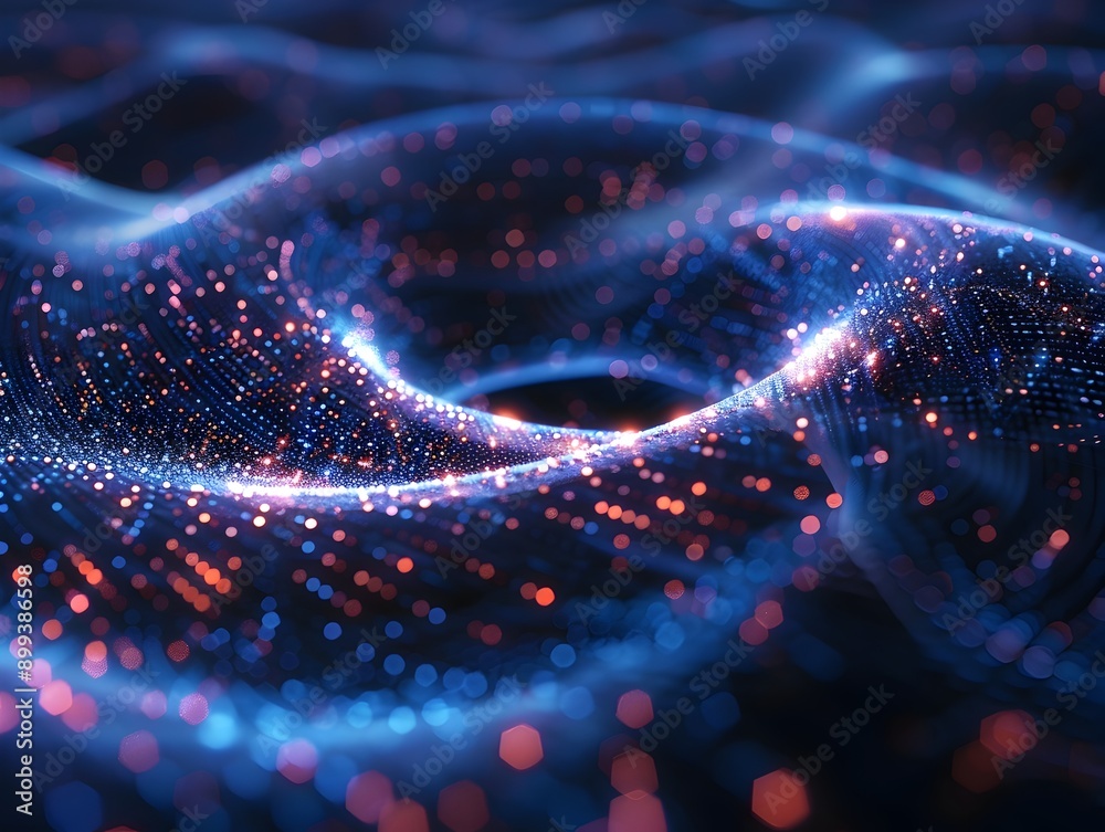 Poster abstract cyber vortex with swirling lights and digital particles representing data flow