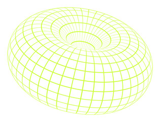 Geometric 3d wireframe donut patch, cyberpunk geometric wire frame form graphic, vaporwave neon net pattern structure icon, cyber tech geometry grid shape object.