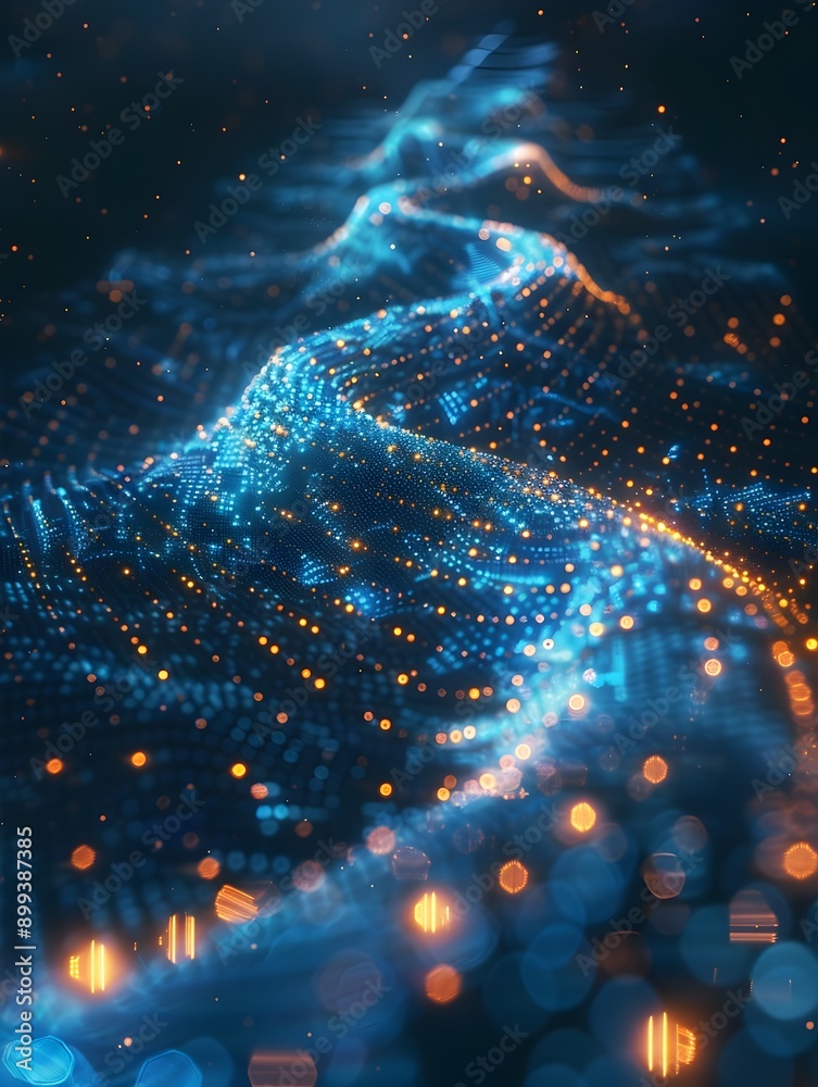 Poster glowing data streams flowing through a high tech cyber network background