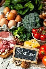 Selenium is found in food. Selective focus.