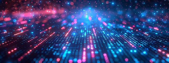 Obraz premium A blue-pink abstract backdrop teeming with numerous dots in the center Or, a blue-pink background adorned with an array of dots in its