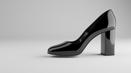 Elegant Black High Heel Shoe With Glossy Finish and Chunky Heel