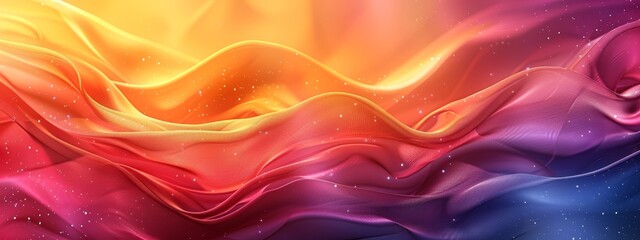 Obraz premium A colorful background features wavy lines and a star-filled sky; the center showcases an orange, yellow, pink, and blue gradient