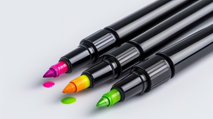 Bright Colored Markers Lined Up on a Clean Surface Ready for Drawing