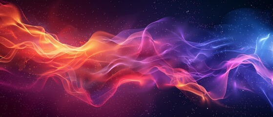 Obraz premium A vibrant wave of smoke against a dark backdrop, with a clear space in the image's center, and twinkling stars in the background