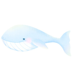 Baby Blue Whale cartoon pastel style illustration Cute ocean whale fish Hand drawn