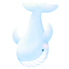Baby Blue Whale cartoon pastel style illustration Cute ocean whale fish Hand drawn © Tubuns