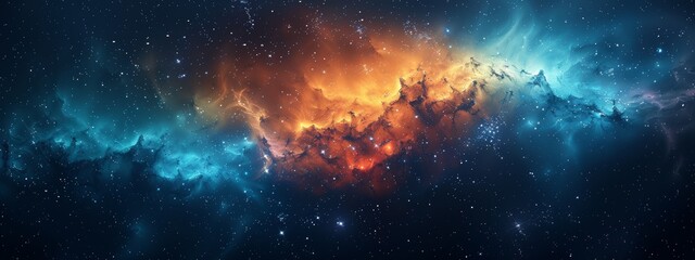 Fototapeta premium A space image featuring stars and a prominent orange-blue object in its center