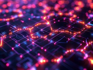 Neon Lit Abstract Grid Patterns Representing Digital Connectivity and Futuristic Cyber Background