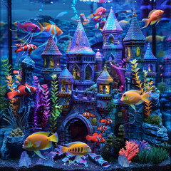 Inside a groovy fish aquarium with amazing colorful decor