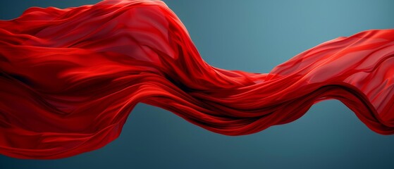  Red fabric flutters against a blue backdrop; bottom bears a gentle light reflection