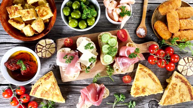 assorted of spanich tapas, top view