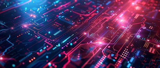 Fototapeta premium A tight shot of a circuit board, brimming with light escaping from its upper section