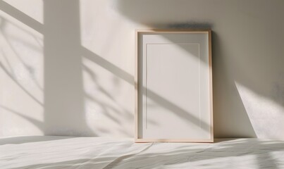 empty frame lying on a minimalist table near the window, Generative AI