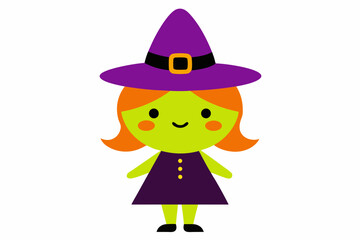 Charming Vector Line Art: Cute Witch Cartoon Icon Illustration