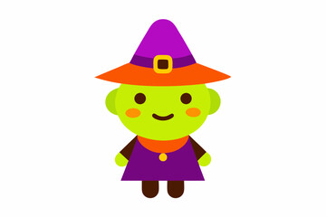 Charming Vector Line Art: Cute Witch Cartoon Icon Illustration