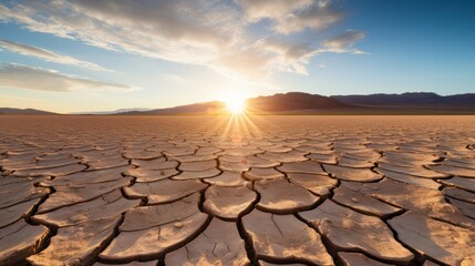 Fototapeta premium Photograph of a cracked and parched earth reflecting the intense sunlight in Death Valley, California